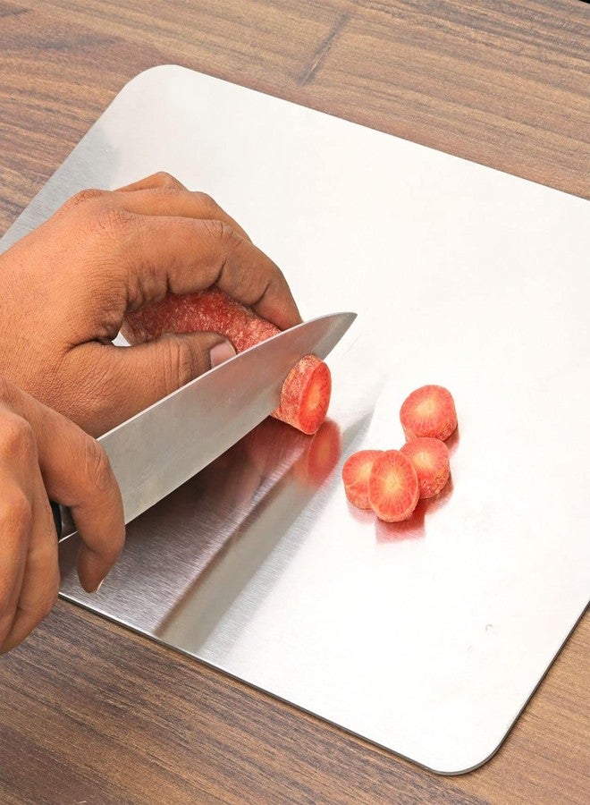 VOLTURI Stainless Steel Chopping Board (32 x 21.5 CM), Vegetable Cutting Board, Premium SUS304 Vegetable and Fruit Cutter Pad, Heavy-Duty Metal Chopping Board - Image 3